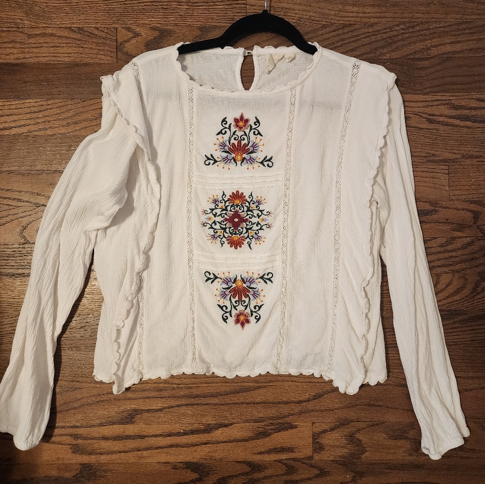 White Crow Peasant Blouse with Vibrant Embroidery